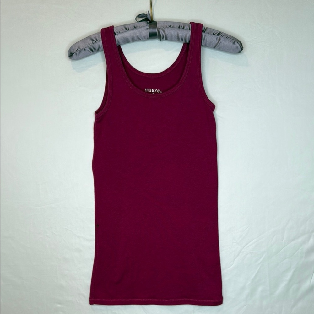 Fuchsia Pink Soft Cotton Blend Stretchy Sleeveless Fitted Long Layer Tank Top